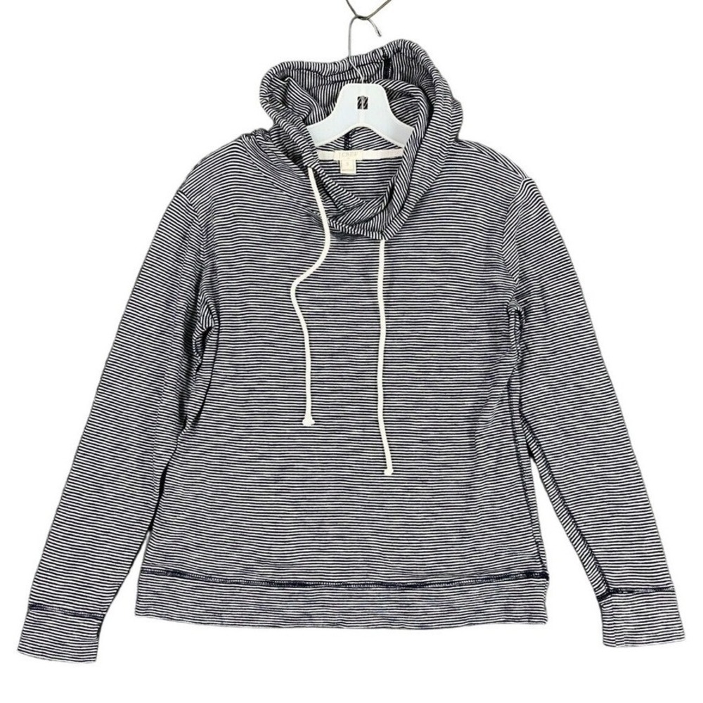 J Crew Striped‎ Hoodie Lightweight Knit Shirt Shirt Womens Small Black